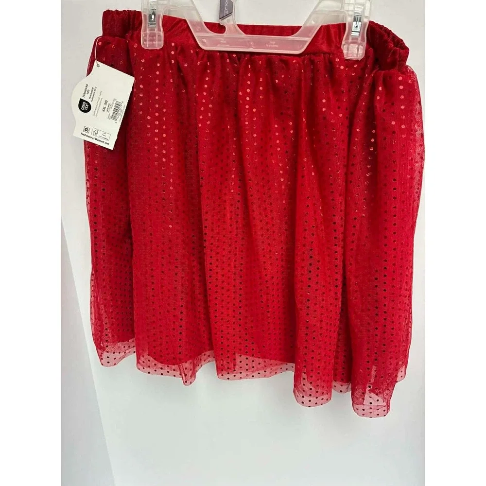 Holiday Time Girls XXL 18 Red Sparkly Mesh Tulle Skirt Tutu Christmas Party NWT